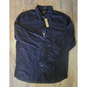 J CREW Slim Mens Large Heathered Twill Pinstripe Dark Navy Button Down Shirt NWT